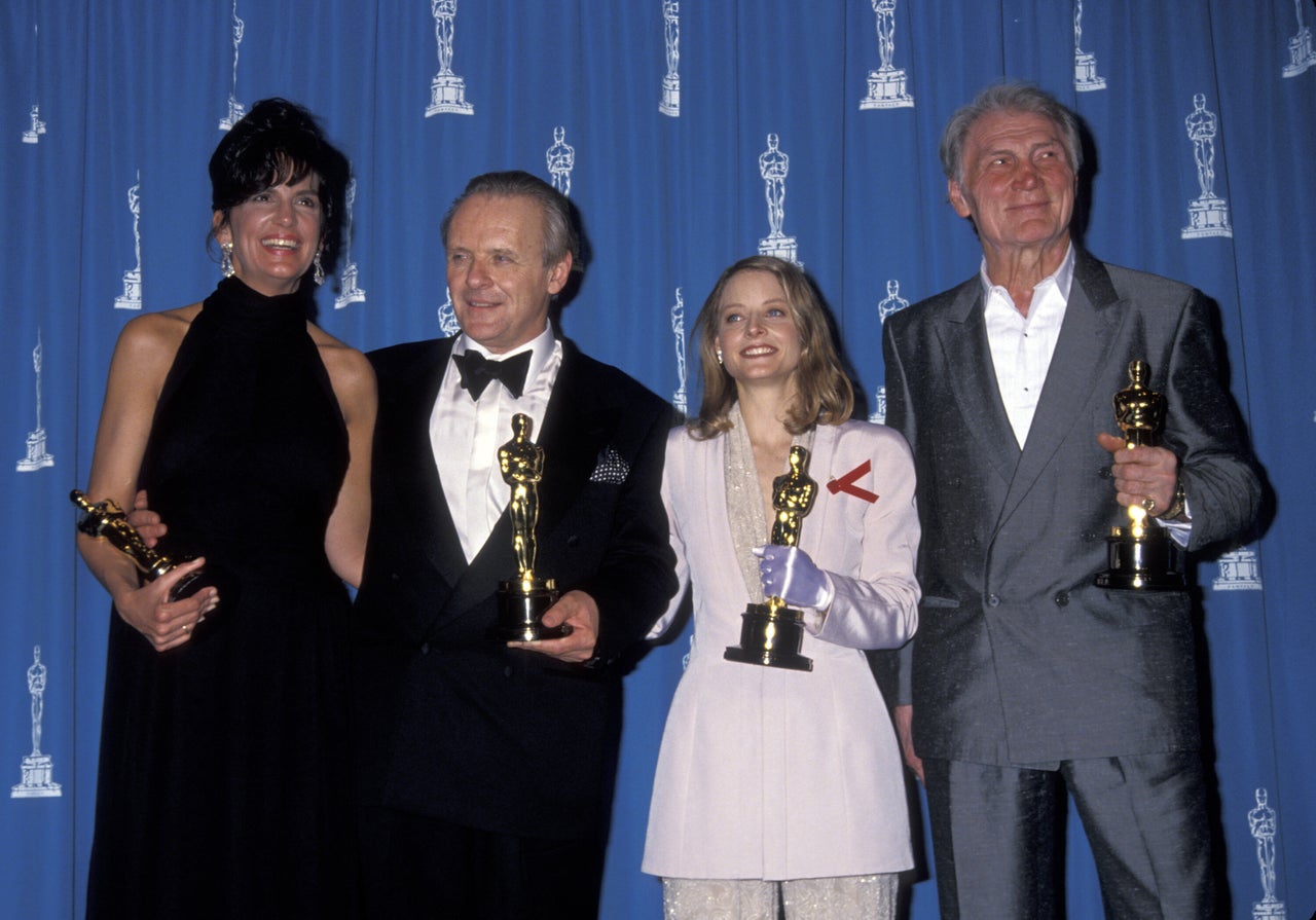 Mercedes Ruehl, Anthony Hopkins, Jodie Foster and Jack Palance with their Oscars on March 30, 1992.