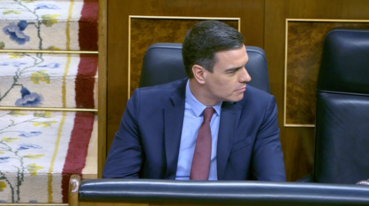 Pedro Sánchez, este miércoles en el Congreso durante la intervención de Santiago Abascal.