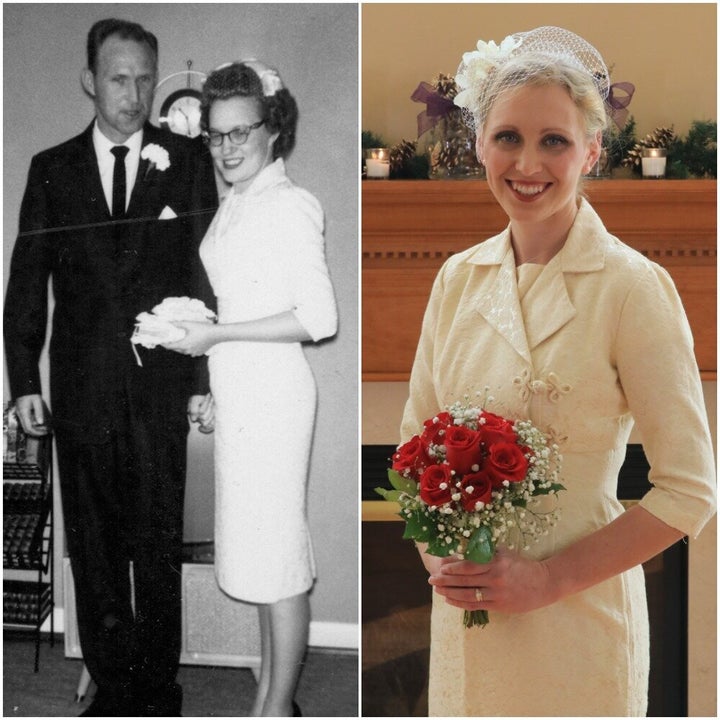 Betty on her wedding day in 1960 (left) and her granddaughter Erica on her wedding day in 2017 (right).