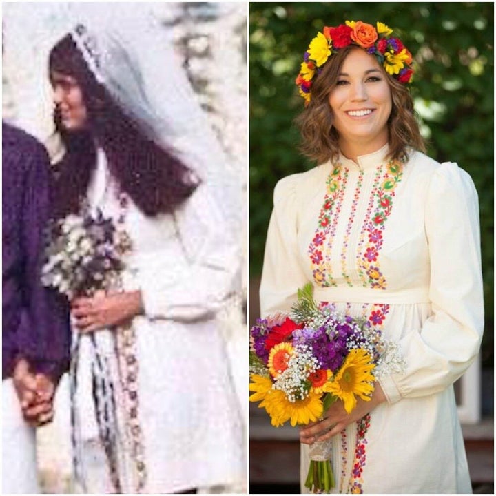 Jeannie on her wedding day in 1971 (left) and her daughter Erica on her wedding day in 2015 (right).