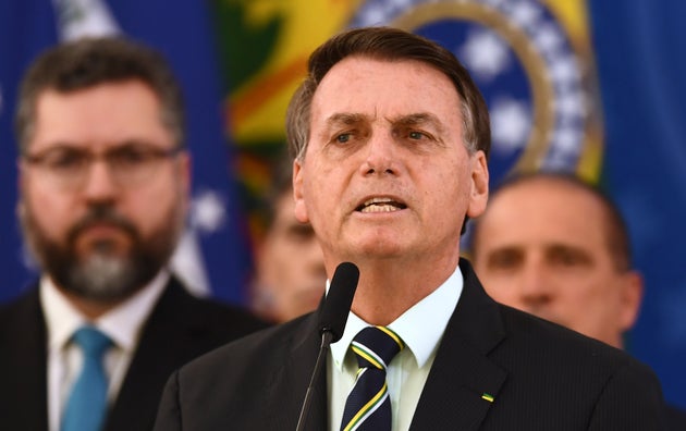 Brazil's President Jair Bolsonaro delivers a press conference in Brasilia, Brazil, on April