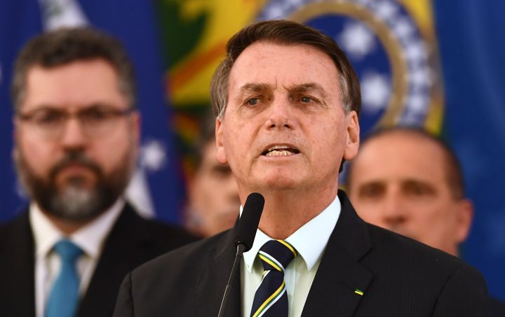 Brazil's President Jair Bolsonaro delivers a press conference in Brasilia, Brazil, on April 24.