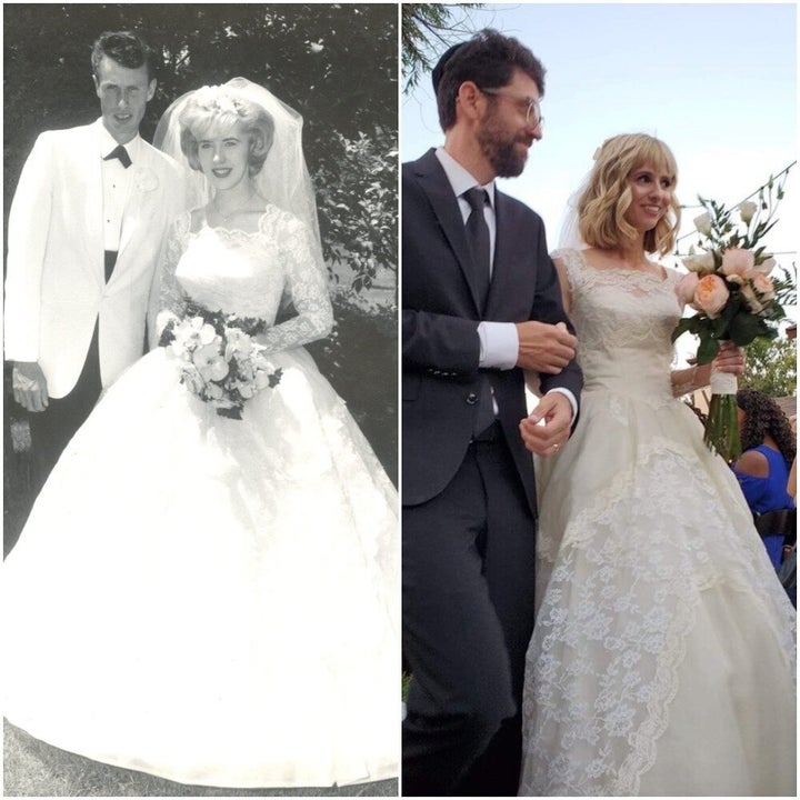 Grandma Susann tied the knot in the dress in 1962 (left) and granddaughter Paige wore the same dress again in 2019 (right).