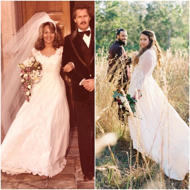 The dress was worn by Sheryll in 1981 (left) and her daughter Brittany in 2018 (right).