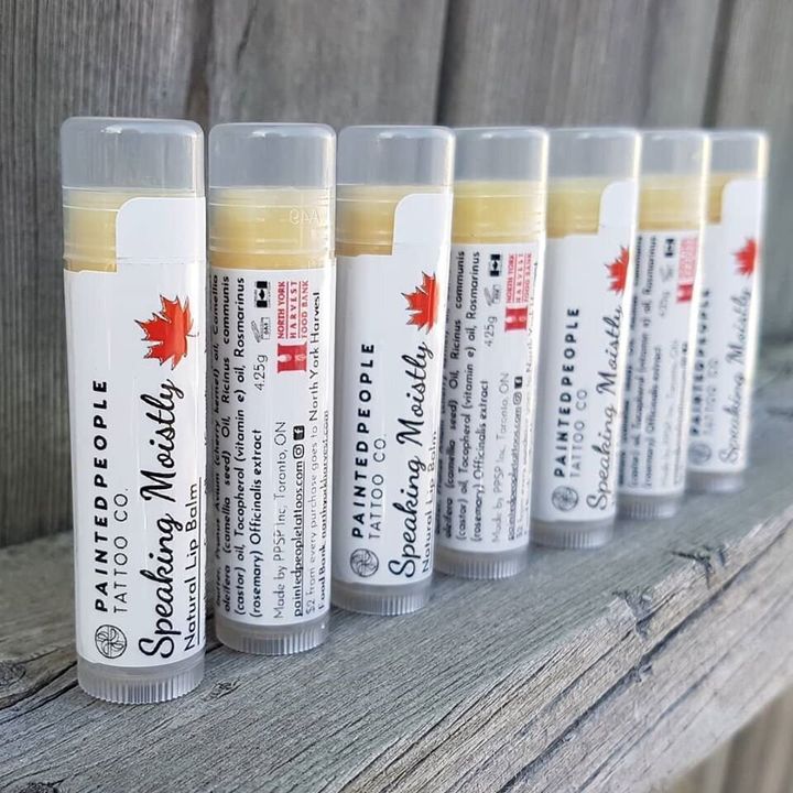 Several of Painted People Tattoo Co's Speaking Moistly lip balms.
