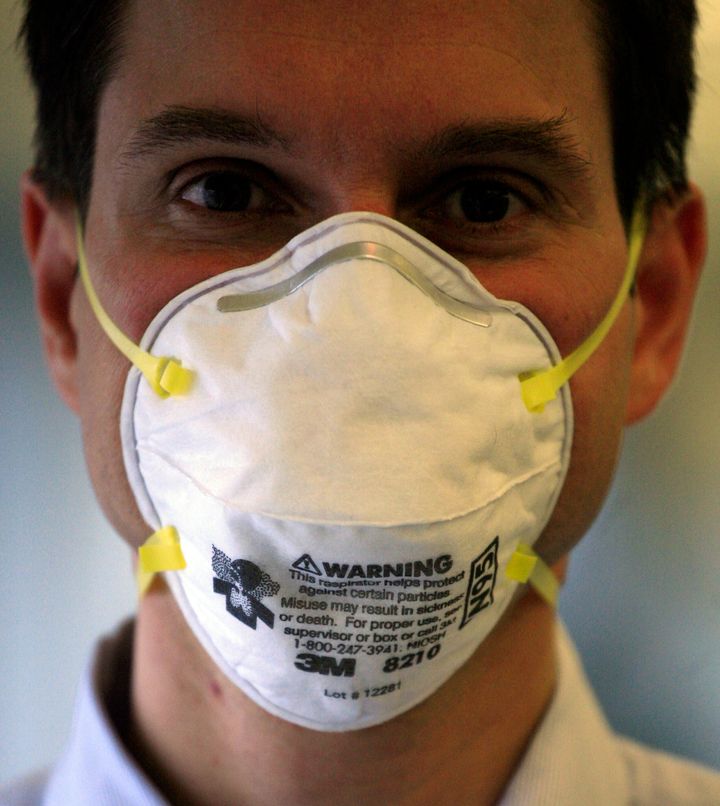 A 3M N95 mask, which is certified by NIOSH. These masks ensure that at least 95% of small airborne particles are filtered out.