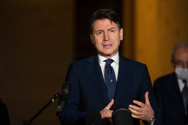 CREMONA, ITALY - APRIL 28: Italian prime minister Giuseppe Conte makes a statement to the journalists...