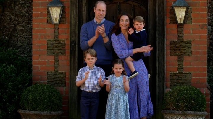 William, Kate, George, Charlotte and Louis clap for National Health Service carers as part of the BBC Children In Need and Comic Relief "Big Night In" on April 23.