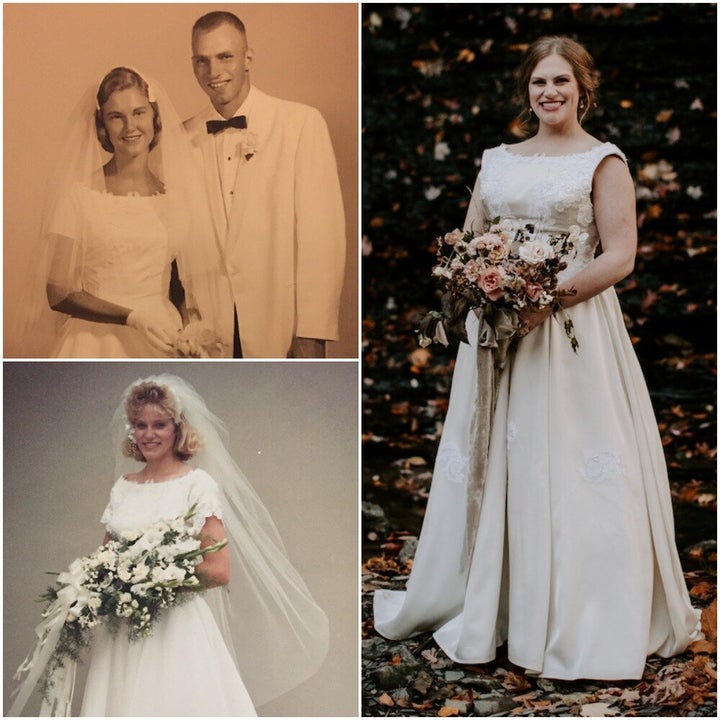 Grandma Rose in 1960 (top left), mum Susan in 1988 (bottom left) and granddaughter Tessa Rose in 2019 (right).