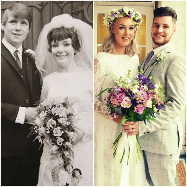 Grandma Margaret first wore the dress in 1966 (left); Connie rewore it in 2015 (right).