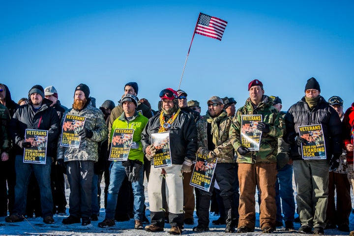 Veterans protest the construction of the Dakota Access Pipeline in December 2016. 