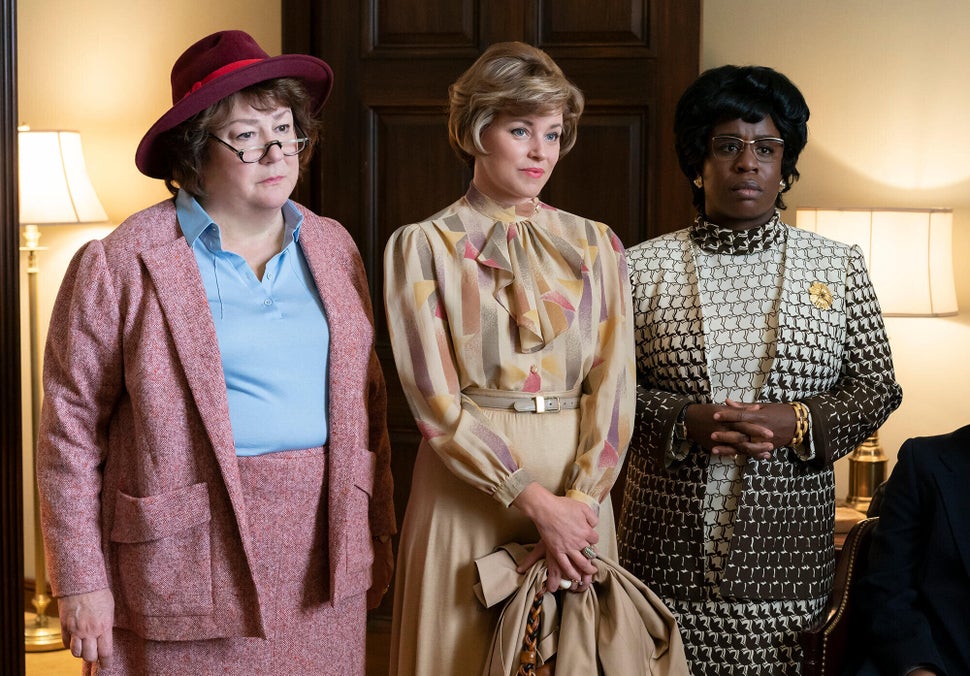 Margo Martindale as Bella Abzug, Elizabeth Banks as Jill Ruckelshaus, Uzo Aduba as Shirley Chisholm. (Photo by Sabrina Lantos/FX)