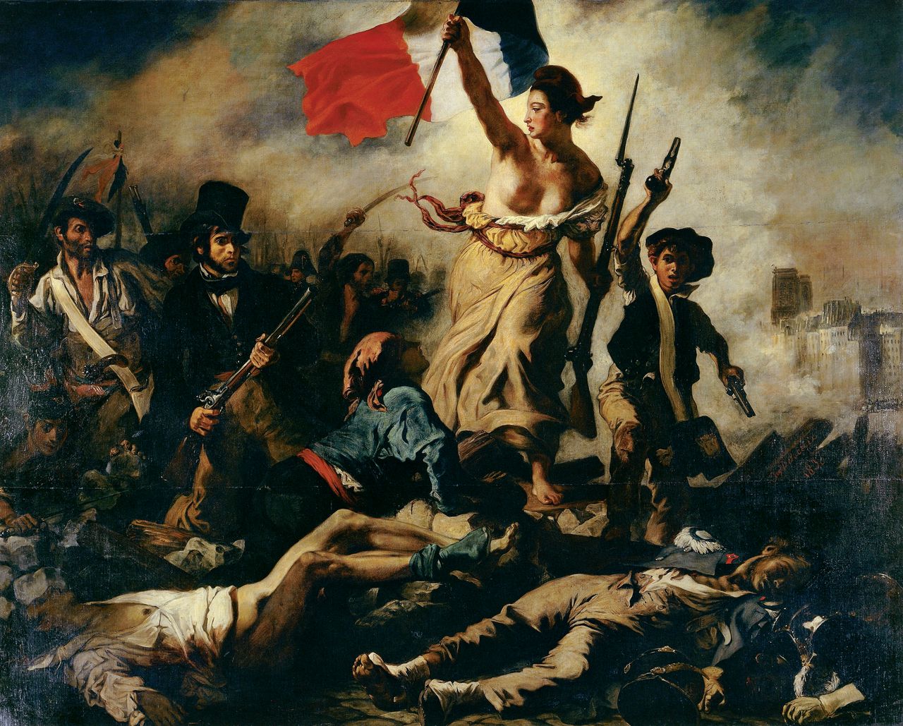 Η Ελευθερία οδηγεί το Λαό (γαλλ. La liberté guidant le peuple) είναι πίνακας του Γάλλου ζωγράφου Ευγένιου Ντελακρουά εμπνευσμένο από την Ιουλιανή επανάσταση του 1830 (Μουσείο του Λόβρου (Photo by DeAgostini/Getty Images)