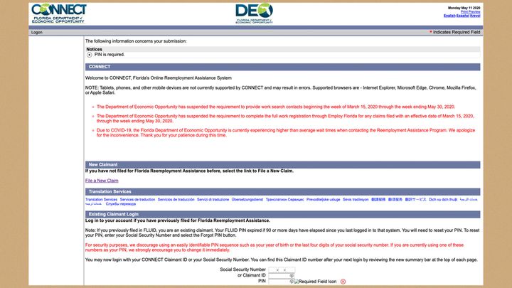 A screenshot of the Florida Department of Employment Opportunity site.