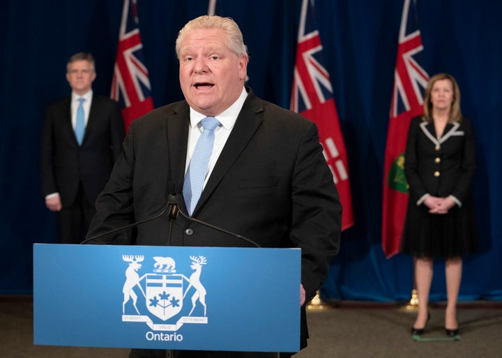 Ontario Premier Doug Ford takes questions during his daily briefing on the novel coronavirus pandemic at Queen's Park in Toronto on May 11, 2020. THE CANADIAN PRESS