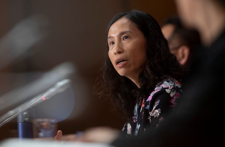 Canada's Chief Public Health Officer Theresa Tam responds to a question on Parliament Hill on May 11, 2020 in Ottawa.