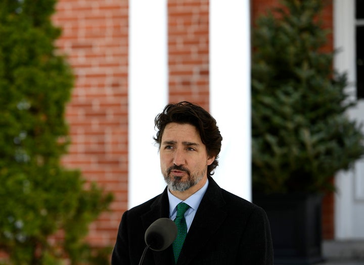Prime Minister Justin Trudeau speaks during his daily news conference on the COVID-19 pandemic outside his residence at Rideau Cottage in Ottawa, on May 11, 2020.