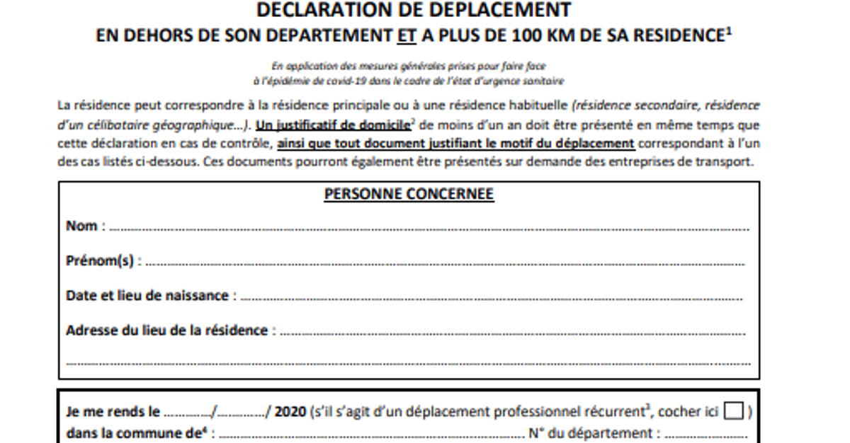 Voici L Attestation A Remplir Pour Se Deplacer A Plus De