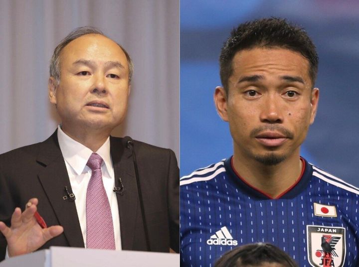 孫正義会長（左）と長友佑都さん（右）