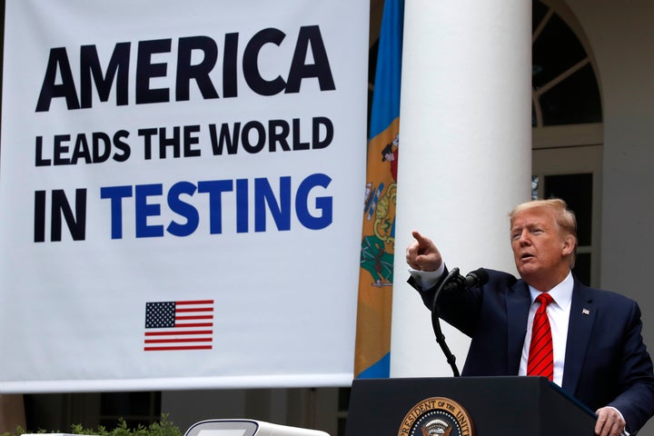 President Donald Trump at a press briefing at the White House on Monday. 