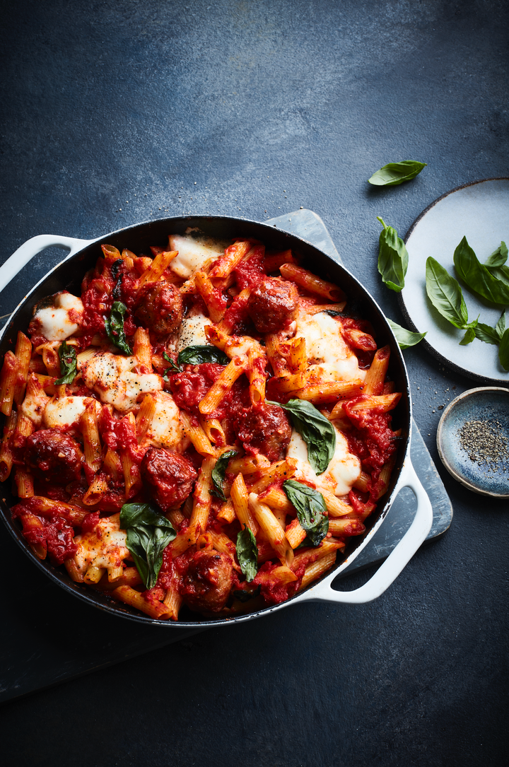 Italian meatball and mozzarella bake