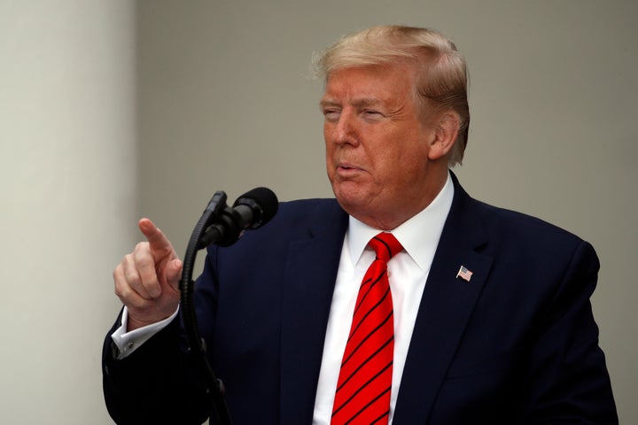 President Donald Trump speaks about the coronavirus during a press briefing in the Rose Garden of the White House on May 11, 2020, in Washington.