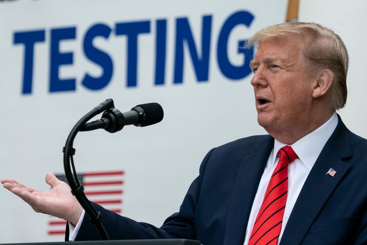 US President Donald Trump speaks during a press briefing about coronavirus on May 11