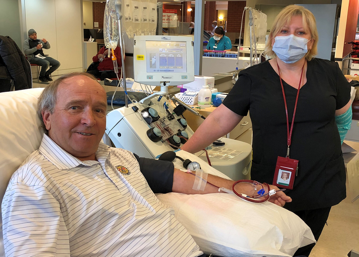 Richard Carl donated his plasma at a Canadian Blood Services location in Toronto on May 1, 2020 for a clinical trial.