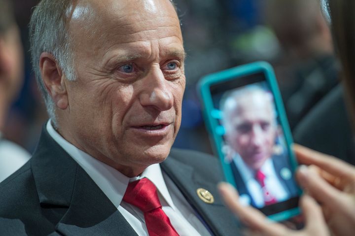 Rep. Steve King, R-Iowa, is interviewed on the floor of the Quicken Loans Arena on first day of the Republican National Convention in Cleveland, Ohio, July 18, 2016. (Photo By Tom Williams/CQ Roll Call)