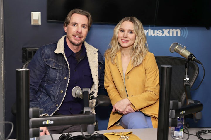 Actors Dax Shepard and Kristen Bell visit the SiriusXM Studios on February 25, 2019 in New York City. 