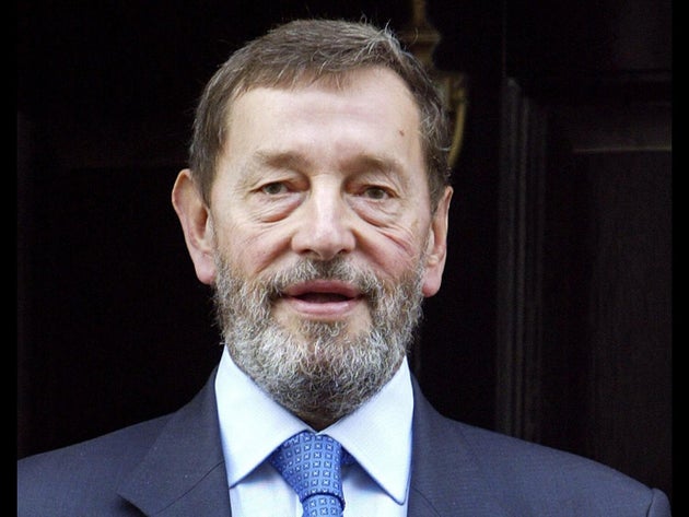 David Blunkett headshot, as British Work and Pensions Minister, photo on black