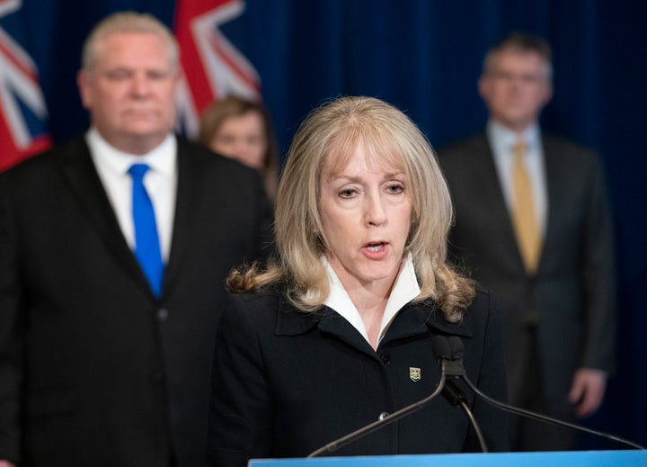 Ontario Minister of Long-Term Care Merrilee Fullerton answers questions about the province's response to COVID-19 at Queen's Park in Toronto on March 30, 2020.