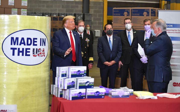 President Donald Trump visits medical supply distributor Owens & Minor in Allentown, Pennsylvania, on May 14.