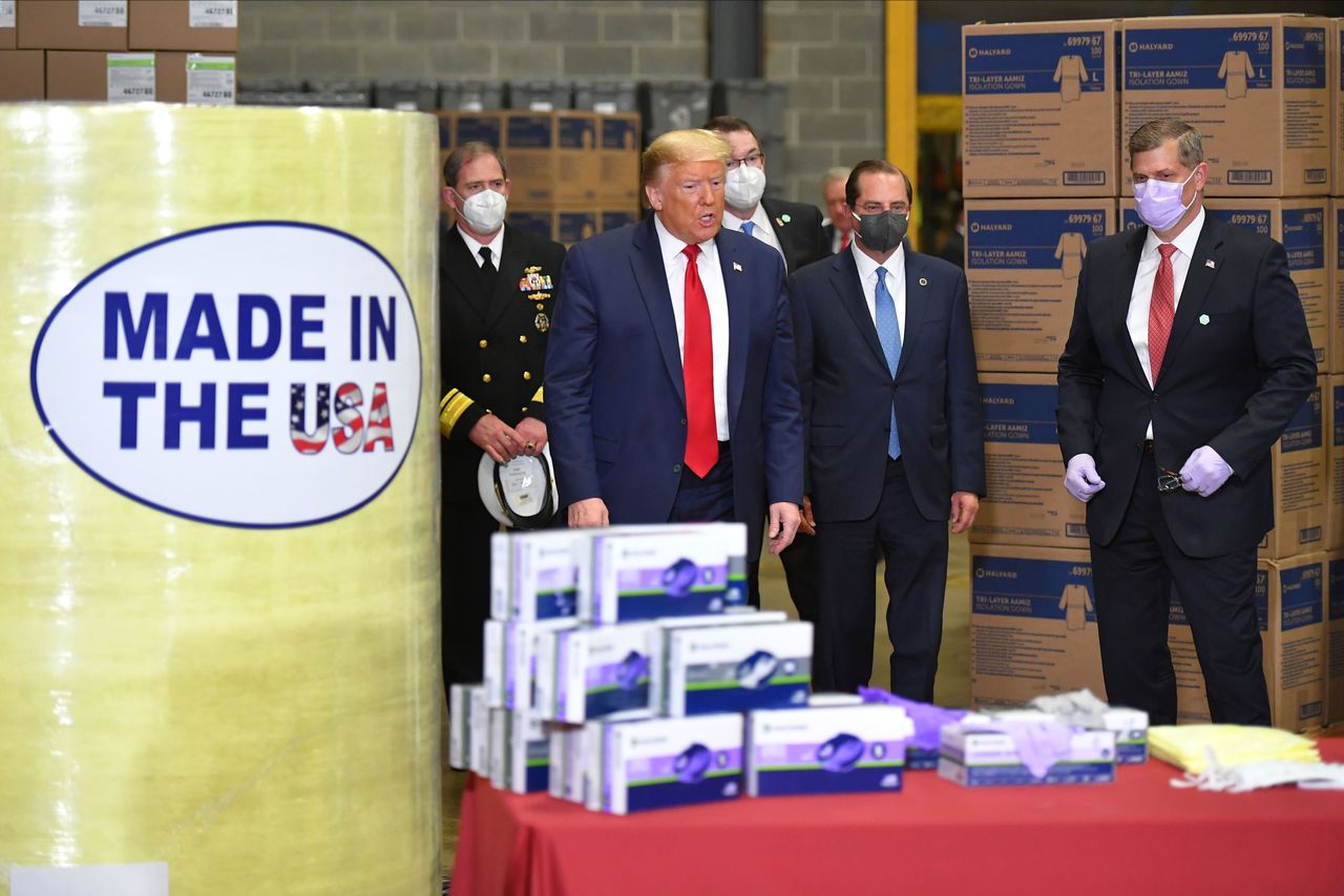 Donald Trump visits medical supply distributor Owens and Minor Inc. in Allentown, Pennsylvania.