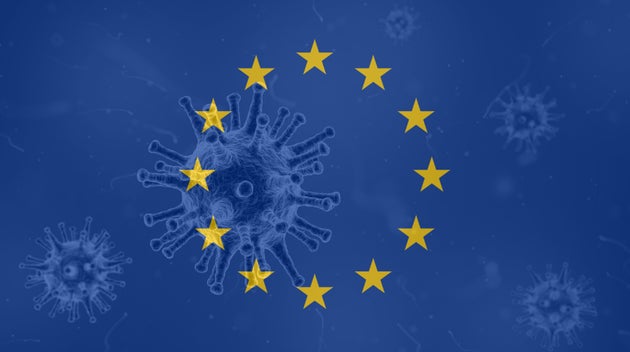 Coronavirus, flag of European Union. Epidemic covid-19 in European Union