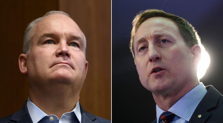 Conservative leadership hopefuls Erin O'Toole and Peter MacKay are shown in a composite of photos from The Canadian Press.
