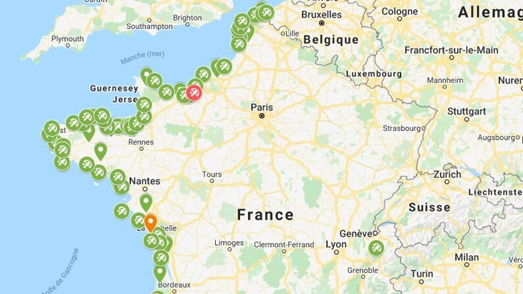 carte de france les plages du littoral