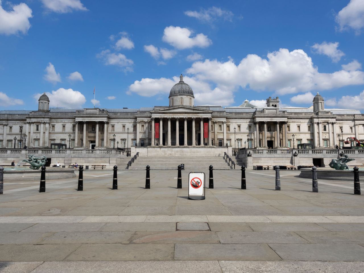 Trafalgar Square and the National Gallery in London on May 4