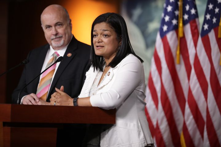 Congressional Progressive Caucus co-chairs, Rep. Mark Pocan (D-Wis.), left, and Rep. Pramila Jayapal (D-Wash.), have struggled to unite a group of more than 90 lawmakers.