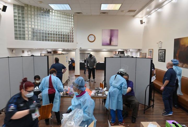 Health care workers test for COVID-19 antibodies Thursday at Abyssinian Baptist Church in the Harlem.
