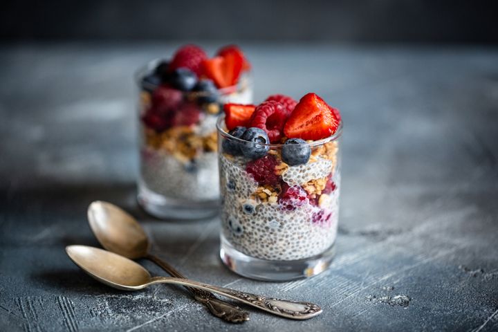 Two tablespoons of chia seeds, which you can see in this chia pudding, can deliver 5 grams of protein.