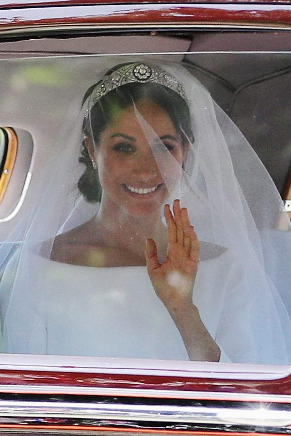 Meghan Markle drives down the Long Walk ahead of her wedding to Prince Harry on May 19, 2018.&nbsp;