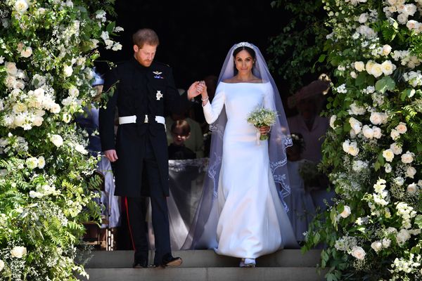 Making their grand entrance as a married couple.