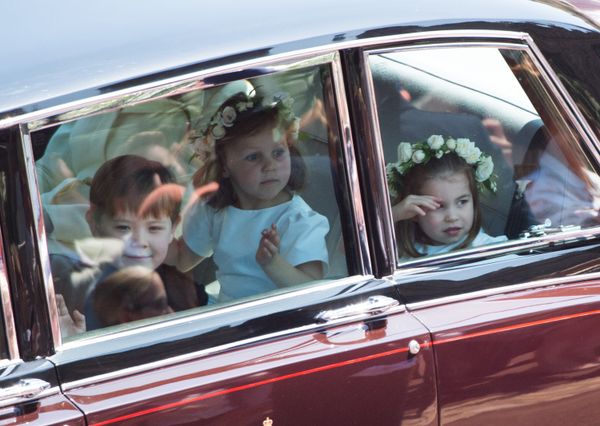 Jasper Dyer, Princess Charlotte (right) and Florence van Cutsem get ready for their wedding duties.