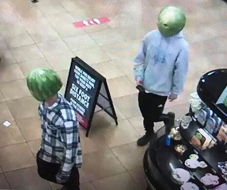 Two men wearing watermelon rinds robbed a convenience store in Louisa, Virginia.