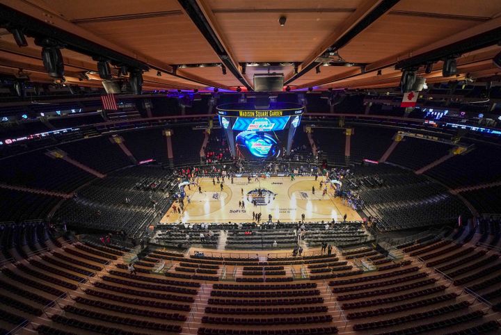 An overall view of a near-empty Madison Square Garden during a quarterfinal game between the St. John's Red Storm and the Creighton Bluejays in the Big East Tournament on March 12 in New York City. Each team was allowed about 200 tickets under a reduced attendance policy.
