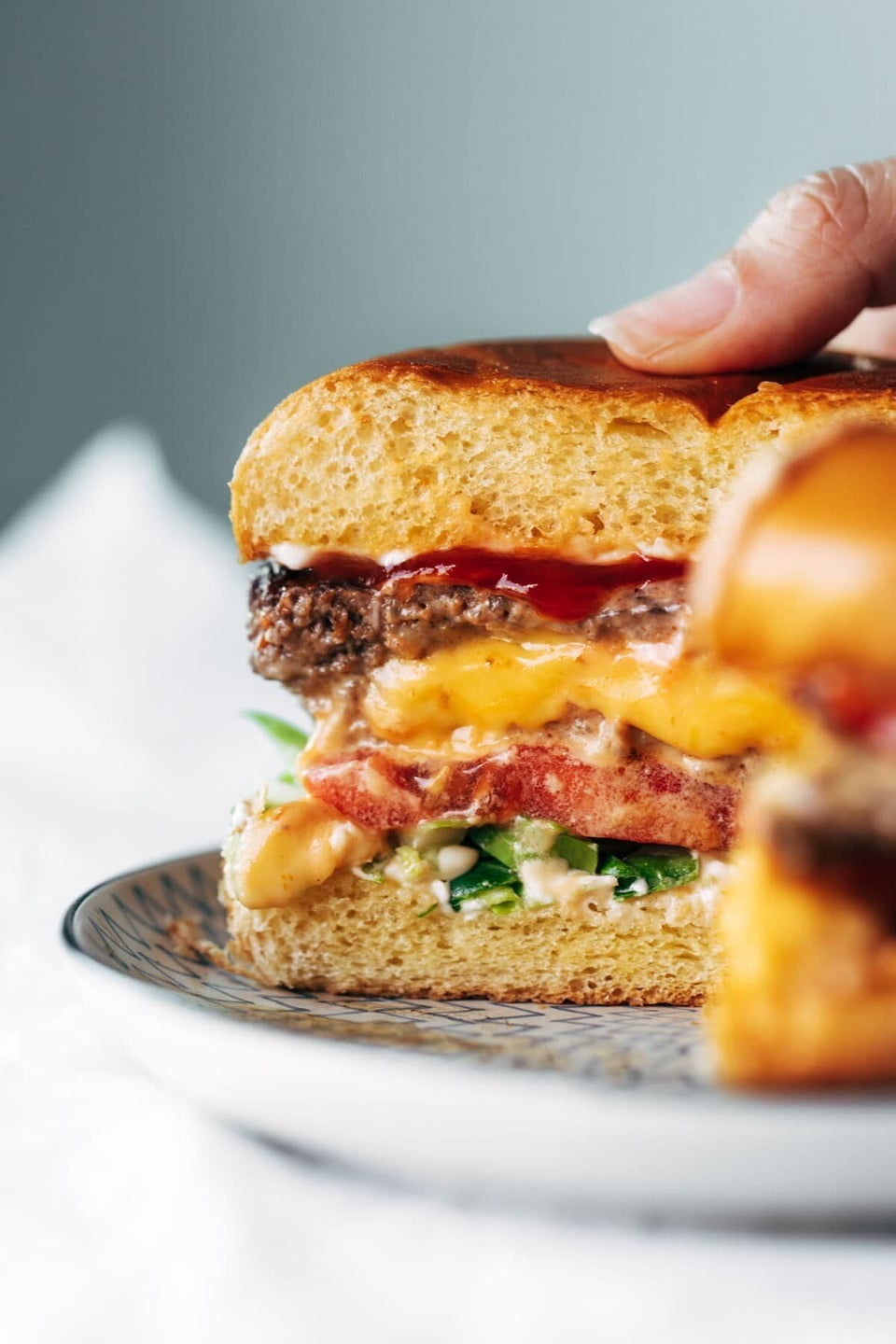 Bacon Weave Blue Cheese Burgers with Caramelized Onions - Umami Girl