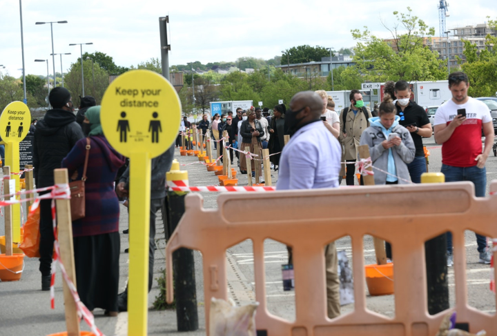 The queue outside the B&Q Greenwich store in London