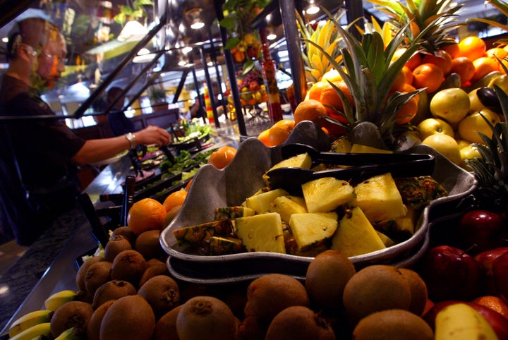 Before the coronavirus, patrons at a Sizzler in Atwater Village, California, helped themselves at the salad bar. Sizzler has since converted to tableside salad service.