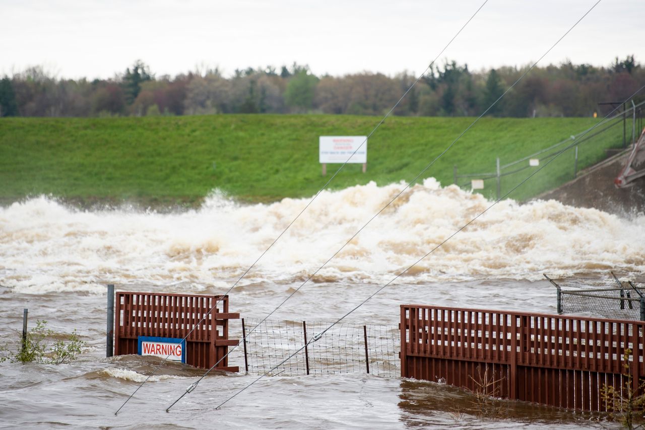 A view of the flooded area near the Sanford Dam on Tuesday, May 19, 2020. Residents were told to evacuate due to the dams on Sanford and Wixom Lakes no longer being able to control or contain the amount of water flowing through the spill gates.